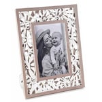 Portafoto in legno traforato con decori floreali, da poggio, 2 fantasie differenti