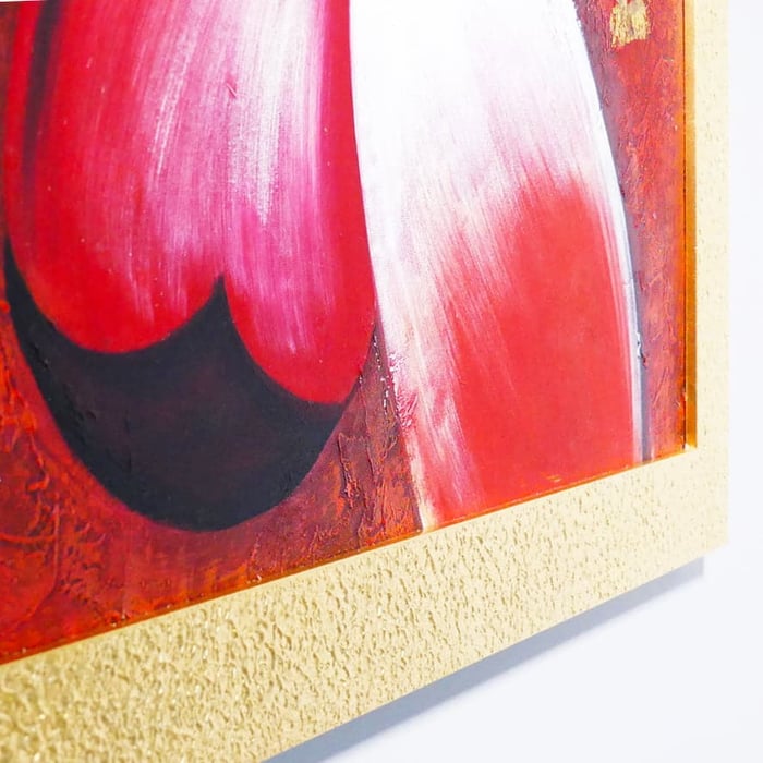 Quadro olio su tela Pervinca rossa, dipinto a mano con pennelli, coltello e palette 3