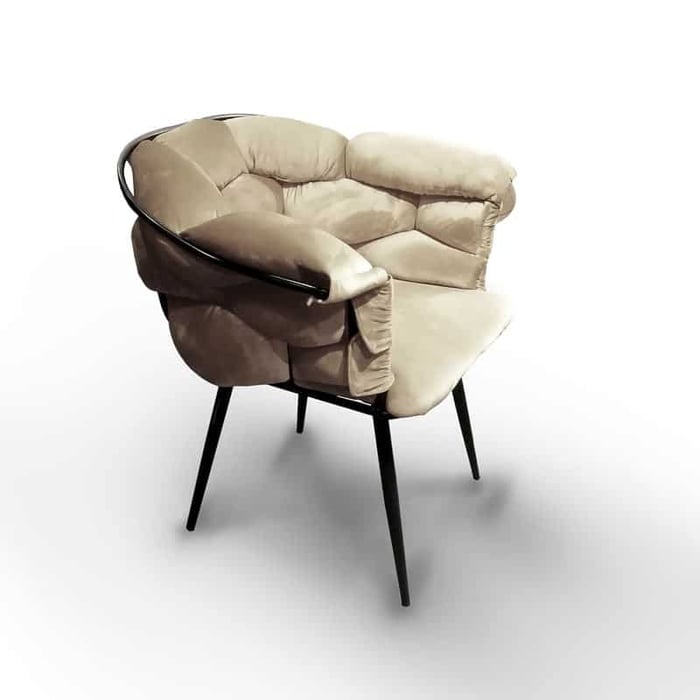Poltrona Moira, struttura in metallo nero e rivestimento in velluto beige - immagine 2