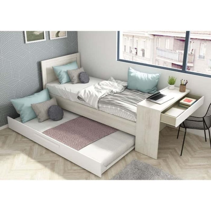Letto 1950 con scrivania integrata e letto estraibile bianco vintage e bianco - immagine 1