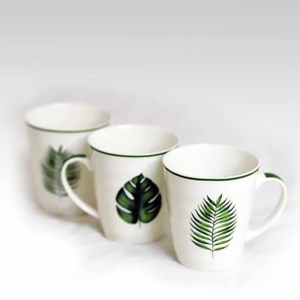 Set 2 tazzine da caffè con vassoietto, decoro palme tropicali 9