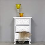 Cassettiera bianca 3 cassetti con decoro a intaglio