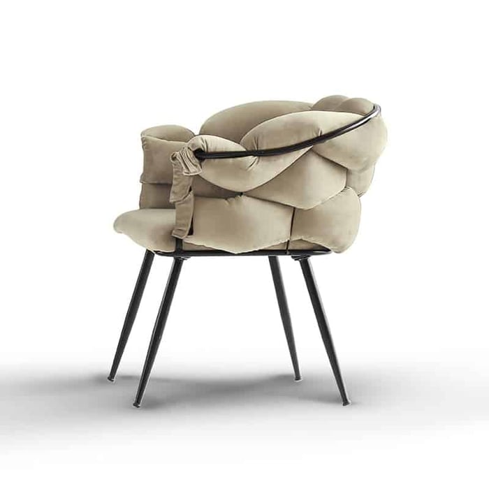 Poltrona Moira, struttura in metallo nero e rivestimento in velluto beige - immagine 4