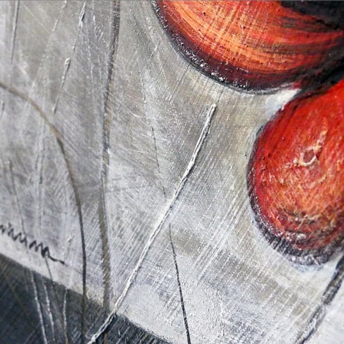 Quadro olio su tela Fiori rossi, dipinto a mano con pennelli, coltello e palette 8