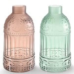 Vaso vetro satinato trasparente con decori in rilievo