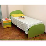 Letto singolo per cameretta con comodino, in melaminico verde mela e giallo, in offerta