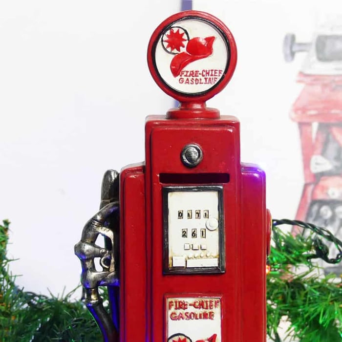 Salvadanaio pompa benzina rossa, decoro natalizio vintage 2
