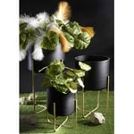 Vaso in metallo nero con supporto dorato, set da 3 misure disponibili