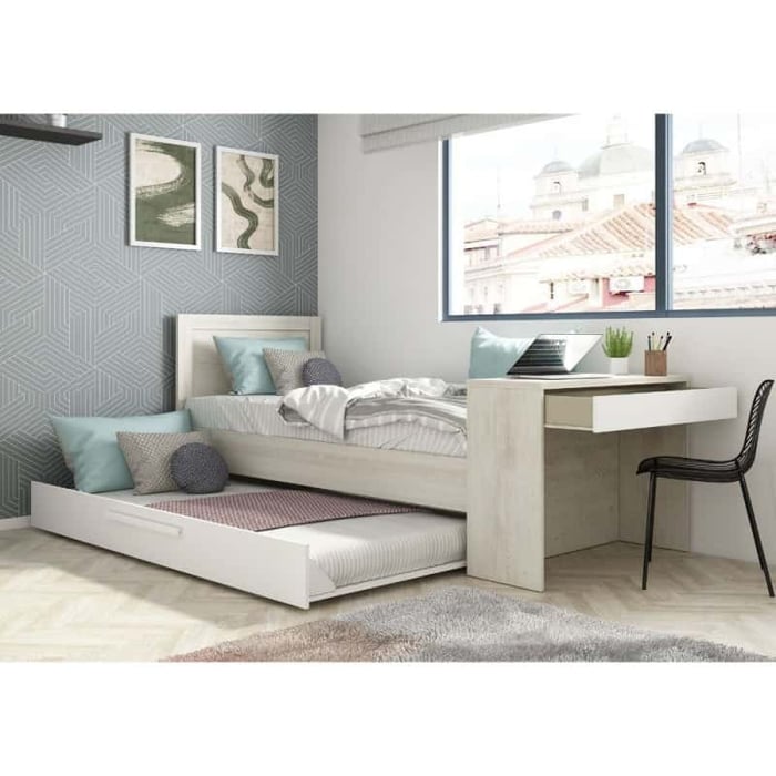 Letto 1950 con scrivania integrata e letto estraibile bianco vintage e bianco - immagine 4
