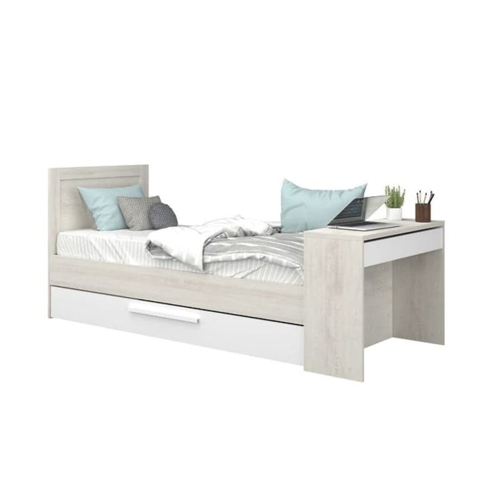 Letto 1950 con scrivania integrata e letto estraibile bianco vintage e bianco - immagine 5