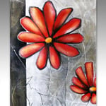 Quadro olio su tela Fiori rossi, dipinto a mano con pennelli, coltello e palette