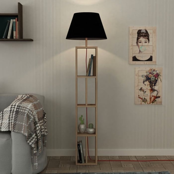 Lampada da terra "Giorno" in legno con libreria - immagine 4