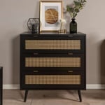 Cassettiera Vienna 3 cassetti nera con frontali vimini