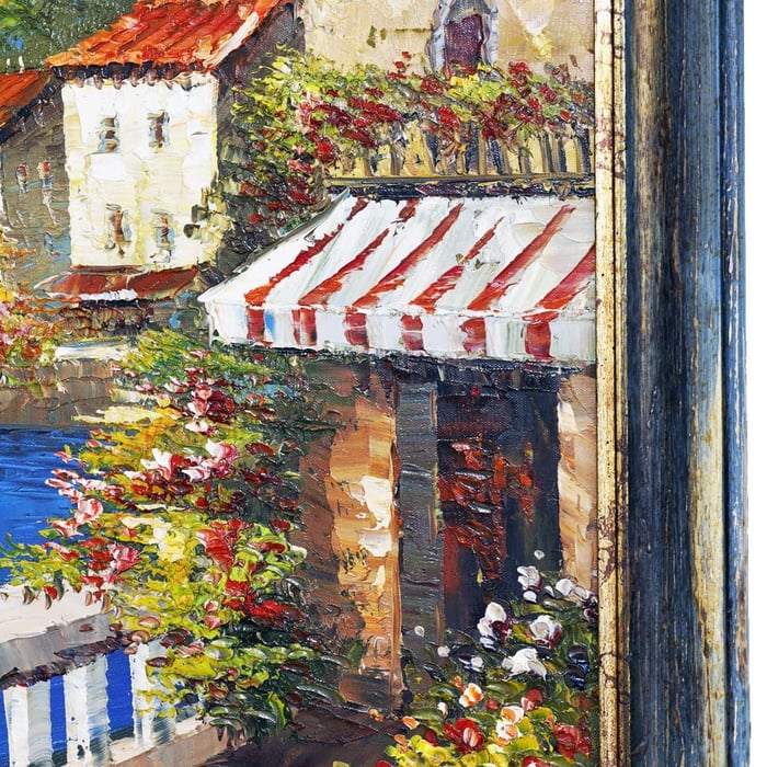 Pittura olio su tela, dipinto a mano con pennelli, coltello e palette, Paesaggio Marino 7