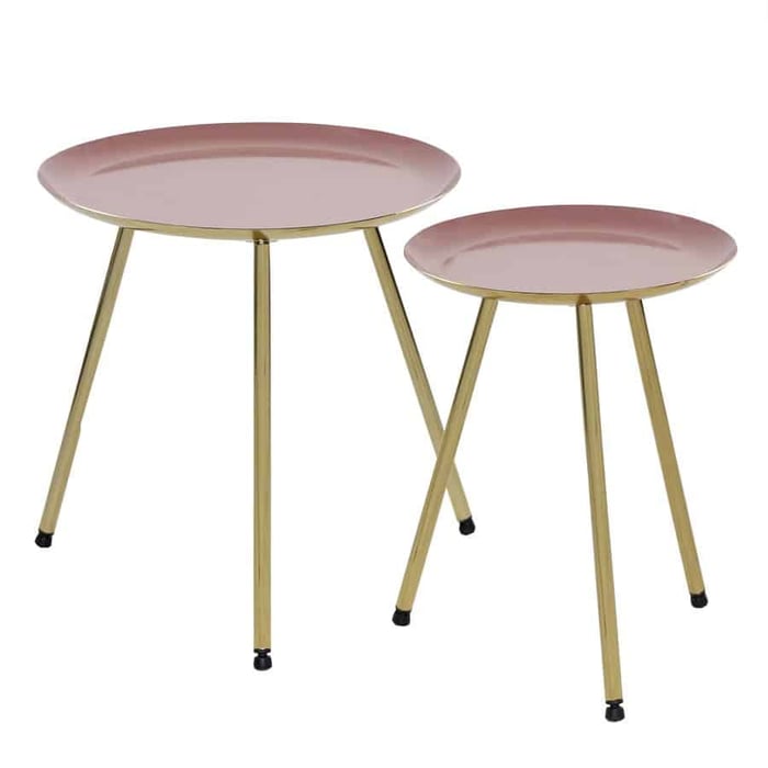 Set 2 tavolini da caffè tondi rosa e oro in metallo 30x39 / 40x40,5 cm 1