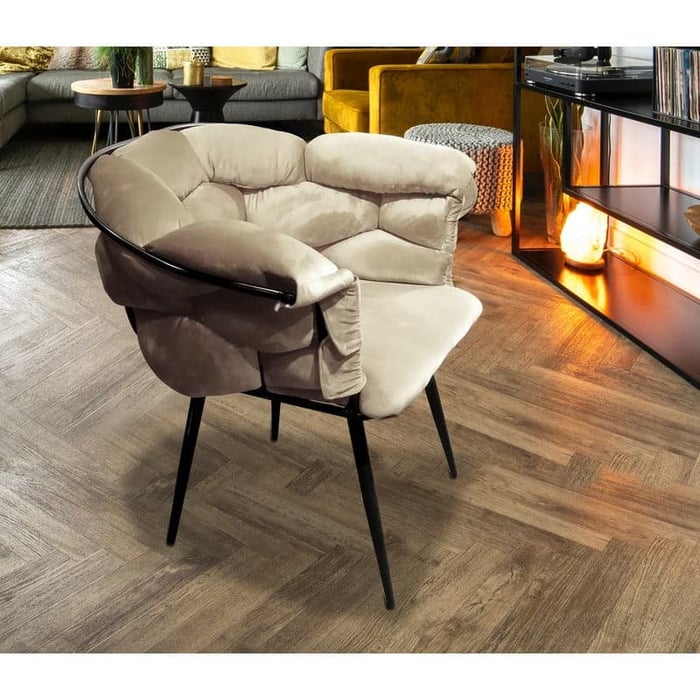 Poltrona Moira, struttura in metallo nero e rivestimento in velluto beige - immagine 6
