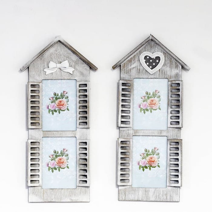 Cornici da parete in legno bianco Shabby Chic set da 2 cornici