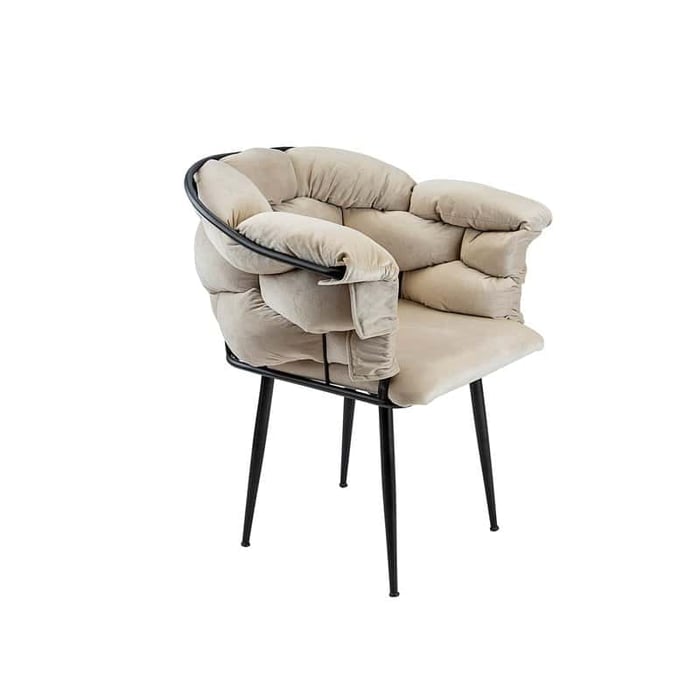 Poltrona Moira, struttura in metallo nero e rivestimento in velluto beige - immagine 5