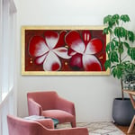 Quadro olio su tela Pervinca rossa, dipinto a mano con pennelli, coltello e palette
