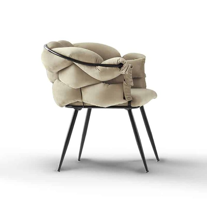 Poltrona Moira, struttura in metallo nero e rivestimento in velluto beige - immagine 3