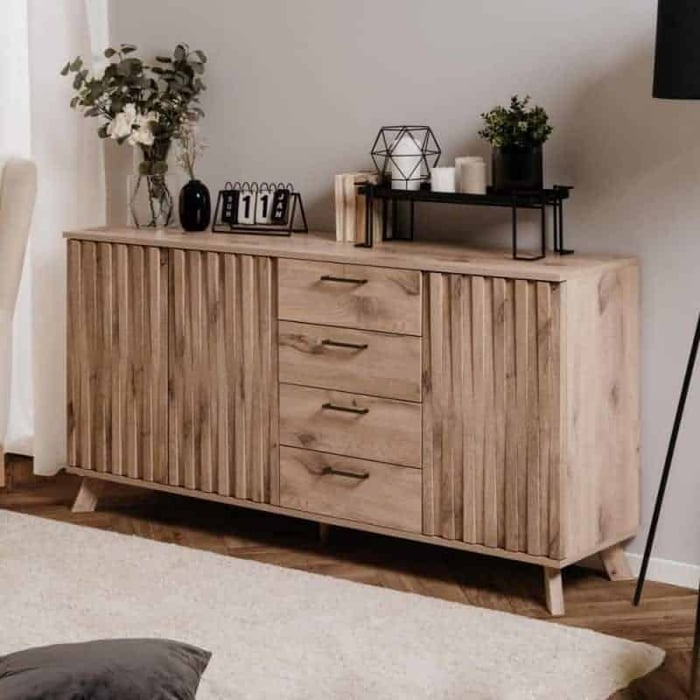 MADIA CREDENZA GREZZA IN LEGNO 3 ANTE 3 CASSETTI L.150 P.43 H.98