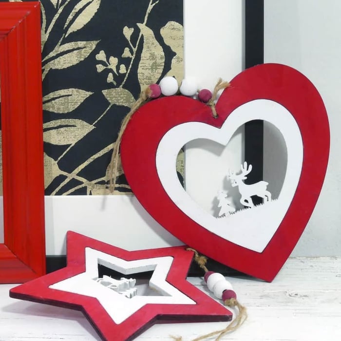 Pendaglio natalizio stella o cuore con renna - immagine 1