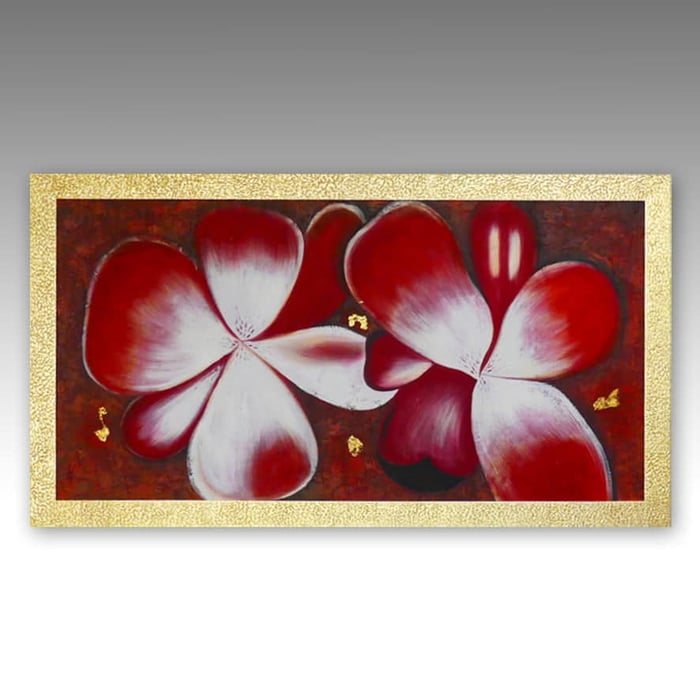 Quadro olio su tela Pervinca rossa, dipinto a mano con pennelli, coltello e palette 4