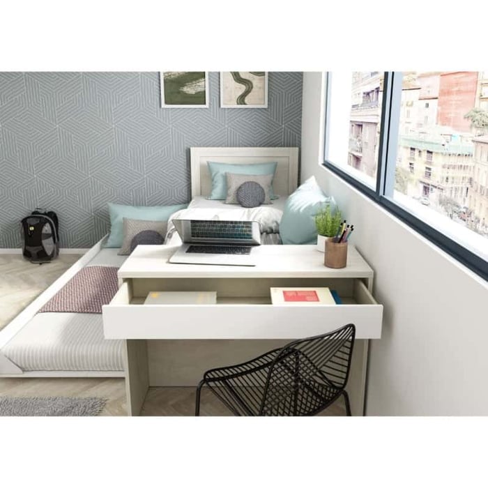 Letto 1950 con scrivania integrata e letto estraibile bianco vintage e bianco - immagine 3