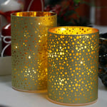 Lampade a cilindro in vetro dorato decoro stelline con luci LED, 4 misure