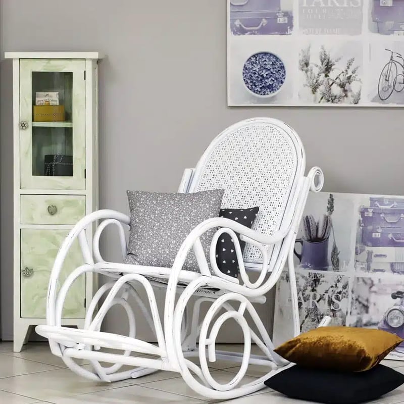 sedia dondolo bianco shabby stile thonet rionova arredamento