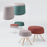 Pouf Cub, 3 modelli coordinati: a terra, base in metallo, base in legno, seduta 2 diametri disponibili, LT Form