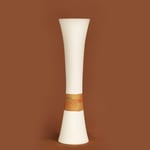 Vaso portafiori etnico in legno, alto, collo stretto, avorio e sfumature nelle tonalità del bronzo