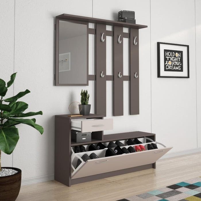 Mobile ingresso Rudolf con scarpiera, grigio cobalto e cashmere - immagine 1