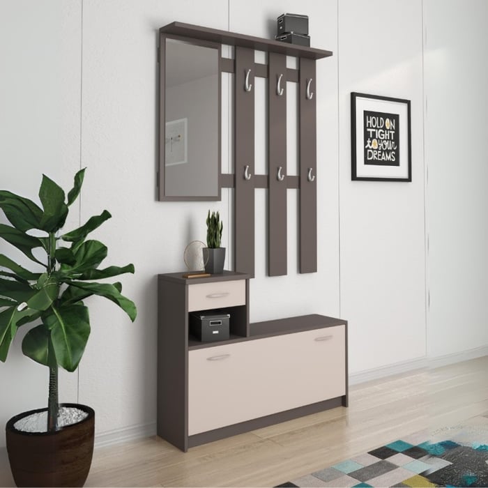 Mobile ingresso Rudolf con scarpiera, grigio cobalto e cashmere - immagine 2