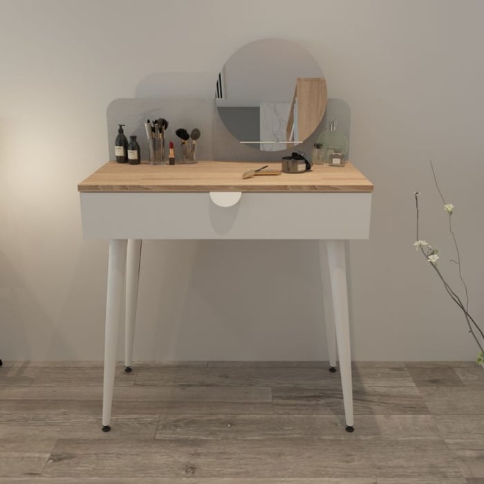 Toelètta Krell con specchio, colore sonoma e bianco - immagine 1