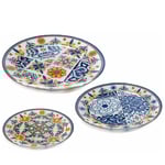 Set 3 piatti tondi per alimenti in vetro con decoro "Maiolica"