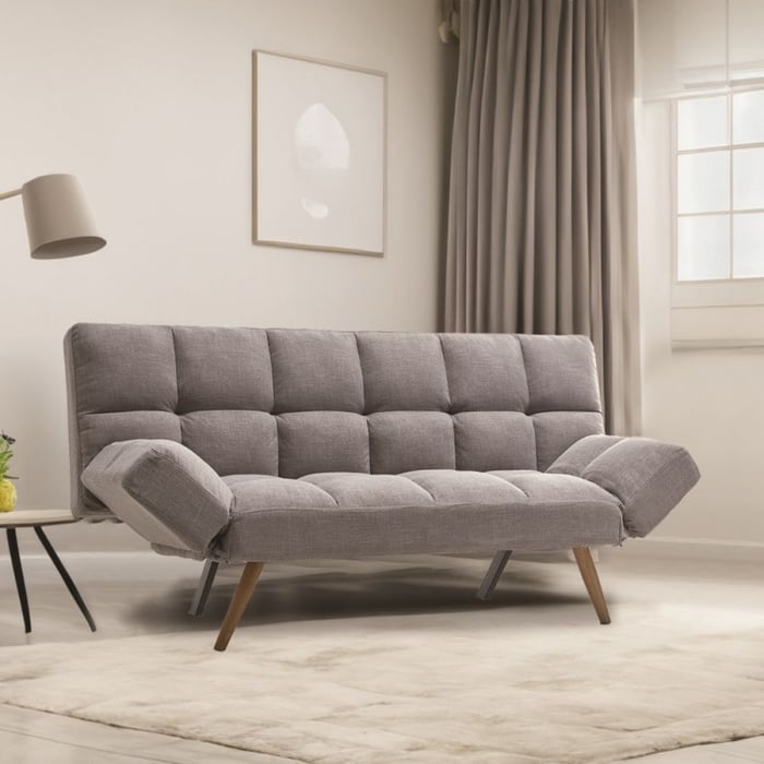 Divano letto Dube con braccioli pieghevoli, tessuto grigio - immagine 1