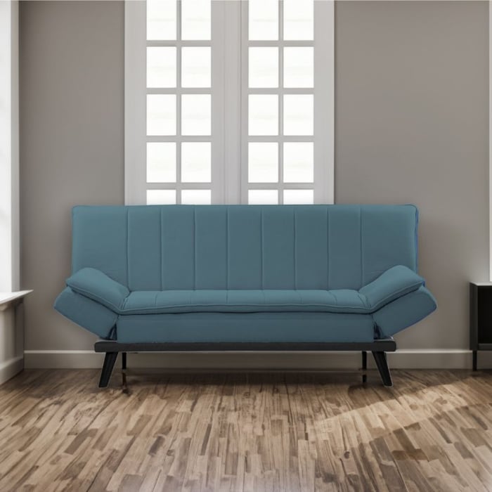 Divano letto Kyl in tessuto colore blue con piedi metallo neri - immagine 1