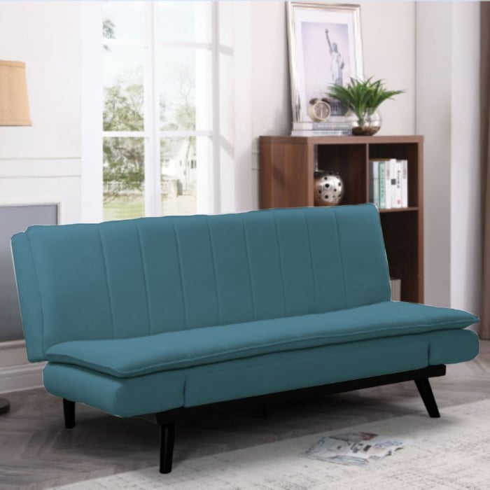 Divano letto Kyl in tessuto colore blue con piedi metallo neri - immagine 3