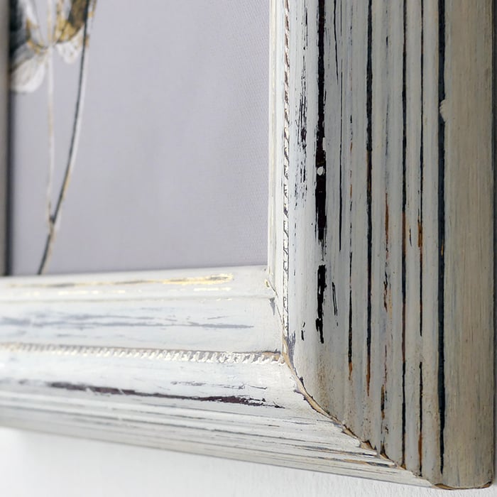 Quadro peonia bianca, cornice bianca decapata oro - immagine 6