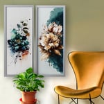 Set 2 quadri floreali su tela