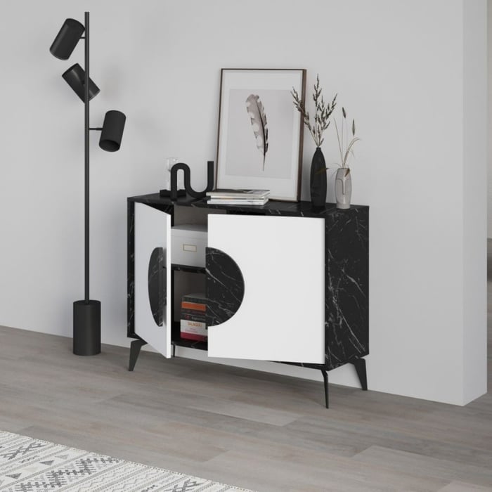 Madia Gora 110 cm, struttura colore bendir e ante colore bianco - immagine 1