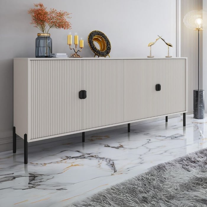 Madia Lotus 4 ante cashmere opaco cannettate con piedini e maniglie nere - immagine 1