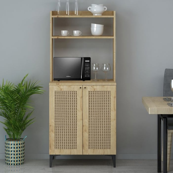 Credenza alta Zanne, 2 ante e vani a giorno rovere per forno microonde - immagine 2