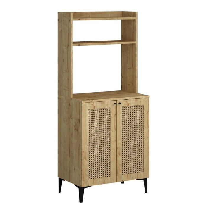Credenza alta Zanne, 2 ante e vani a giorno rovere per forno microonde - immagine 3