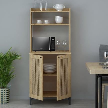 Credenza alta Zanne, 2 ante e vani a giorno rovere per forno microonde
