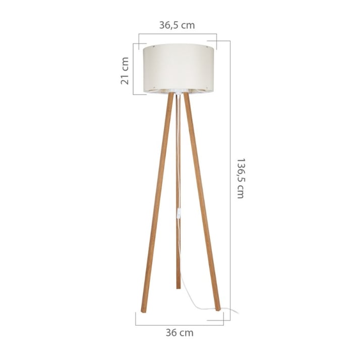 Lampada da terra Piko con piantana in rovere e paralume in tessuto crema - immagine 3