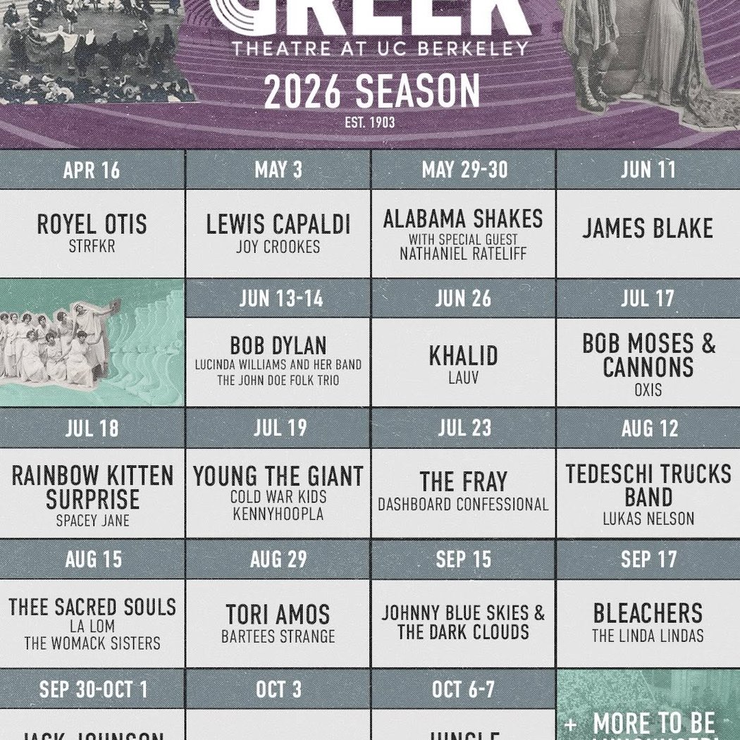The Greek Theatre at UC Berkeley's 2026 Concert Season