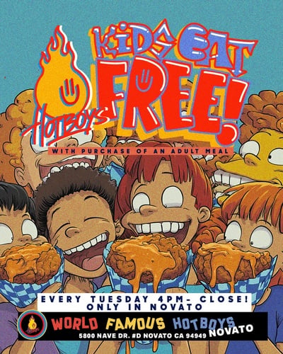 Kids Eat Free on Tuesdays - World Famous Hot Boys 1