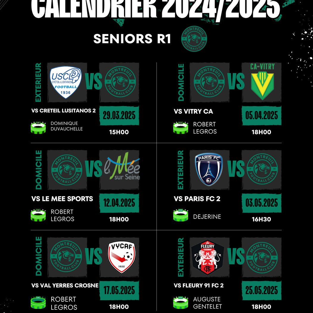 CALENDRIER SENIORS R1 1